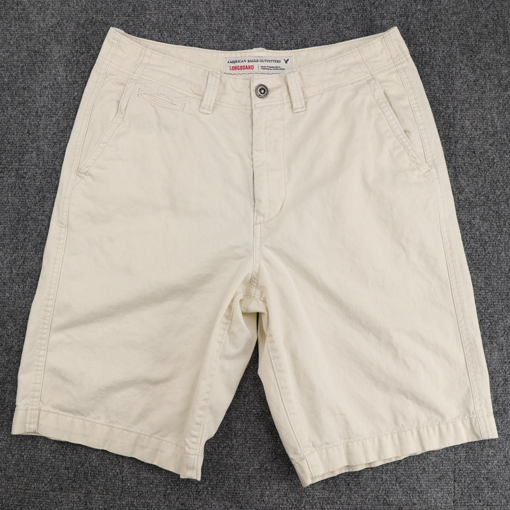 American Eagle Longboard Mens 33 Chino Shorts Cream Off White Cotton Summer 10in